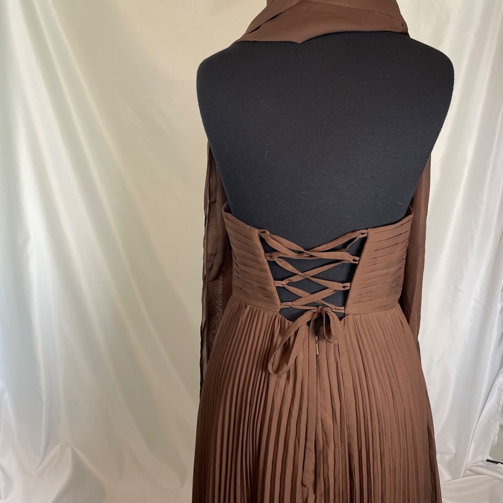 Azazie Bridesmaid Dress Wedding Guest Address Formal Long Gown Size 4 Brown - Picture 5 of 15